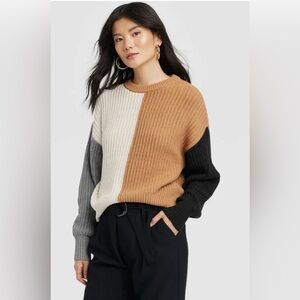 A New Day Sweater Colorblock Neutral Knit Pullover Women’s Size L